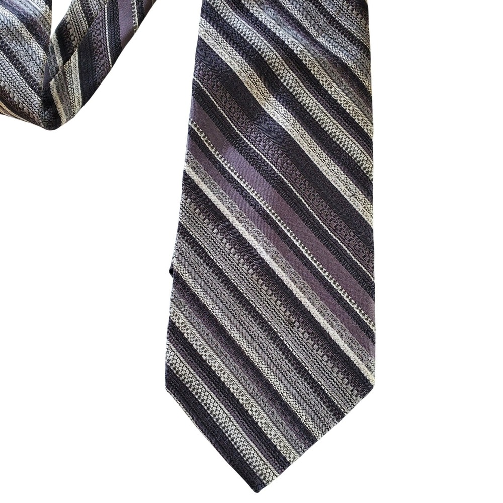Encino Fine Neckwear Mens Striped Tie Purple Grey Black Woven Polyester 4x54